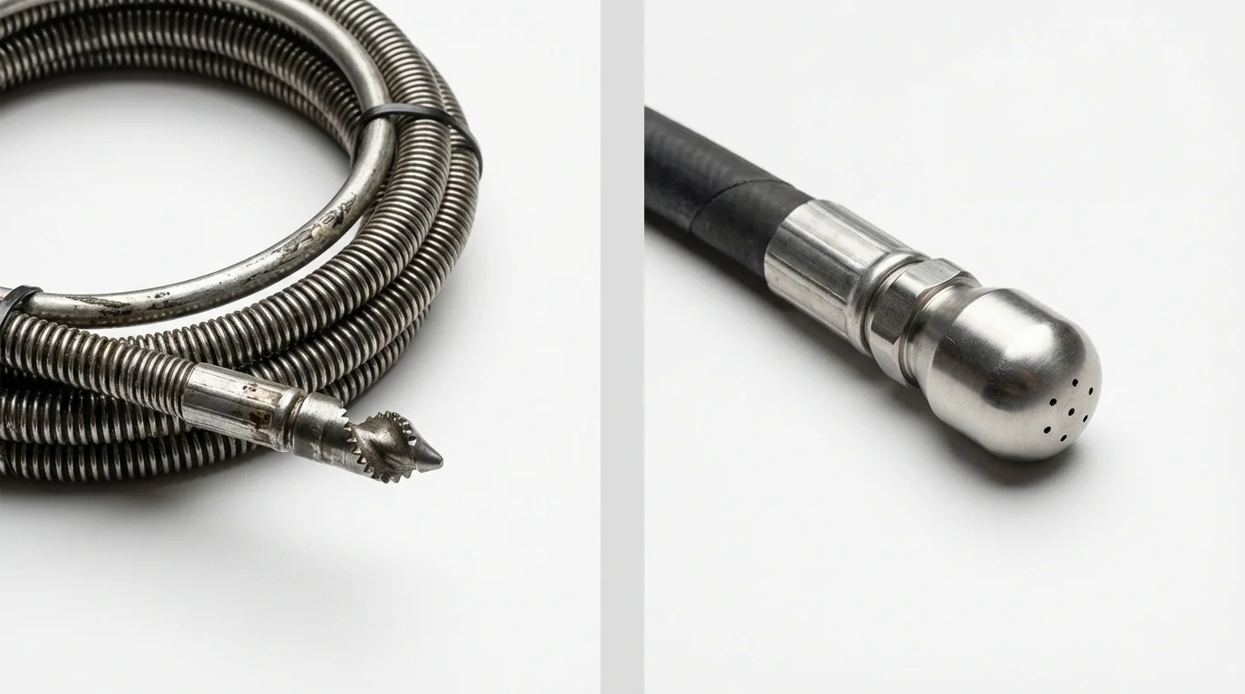 Drain snake cable and hydro jetting nozzle used for drain cleaning in Natalbany, LA